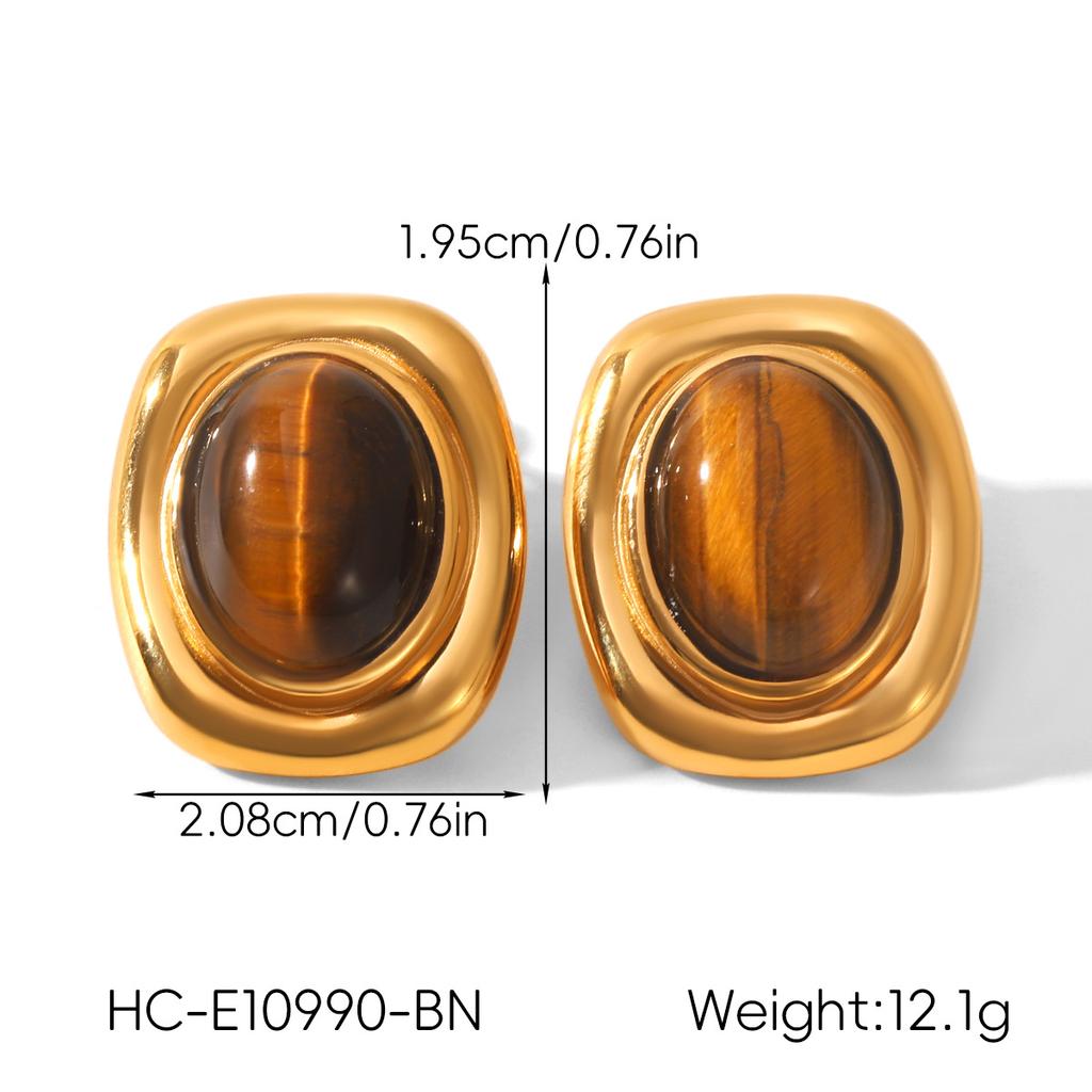 French vintage stainless steel tiger eye necklace, high-end retro pearl turquoise earrings for women, titanium steel jewelry