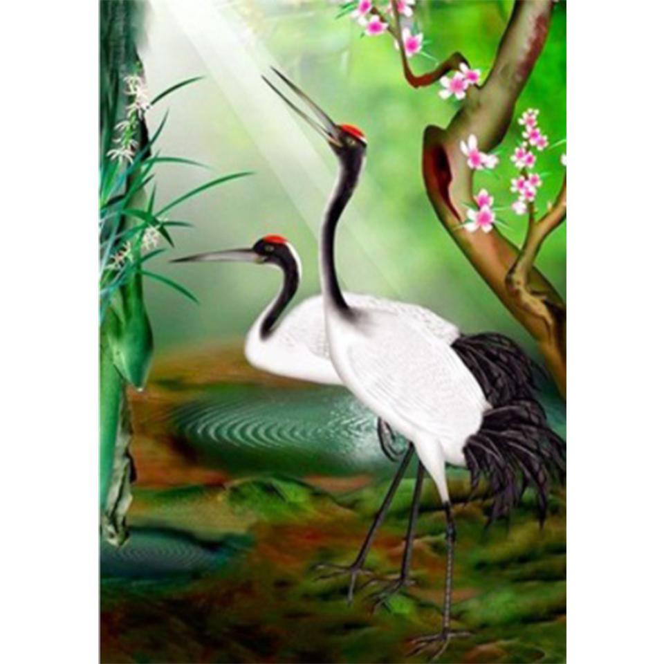 5D DIY White Crane Rhinestone Animal Diamond Painting Picture Full Round Full Diamond Mosaic Gift Cross Stitch Decoration Kit