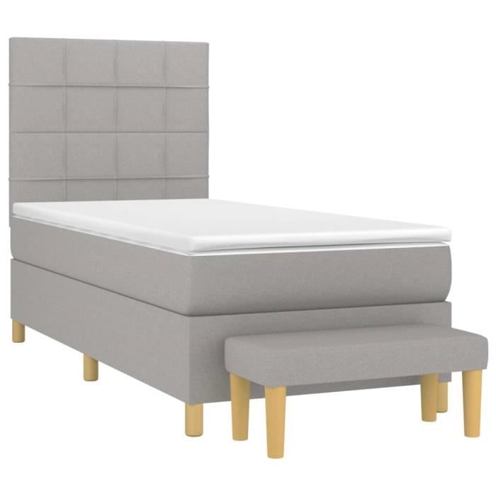 3137109 vidaXL Lit à sommier tapissier avec matelas Gris clair 80x200 cm Tissu