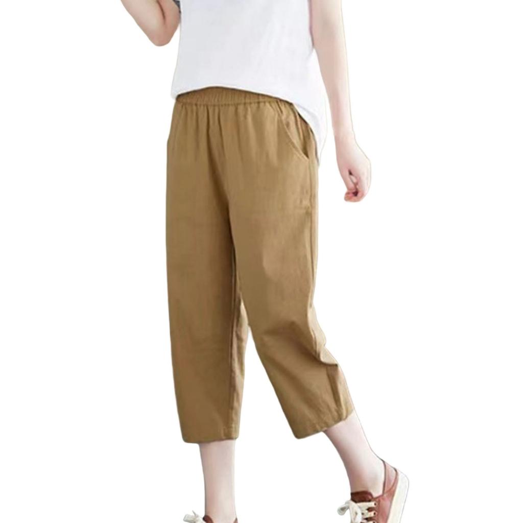 Damen Mode Lässig Locker Farbe Dünn Baumwolle Leinen Hohe Taille 7/10 Hosen