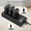 LP E10 Battery Charger 3 Slot Charger with LED Indicators Micro USB & Type C Port + 3pcs LP E10 Batteries 7.4V 2300mAh