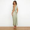 Elegant Women Summer Halter Sleeveless Long A-Line High Waist Solid Color Evening Dresses