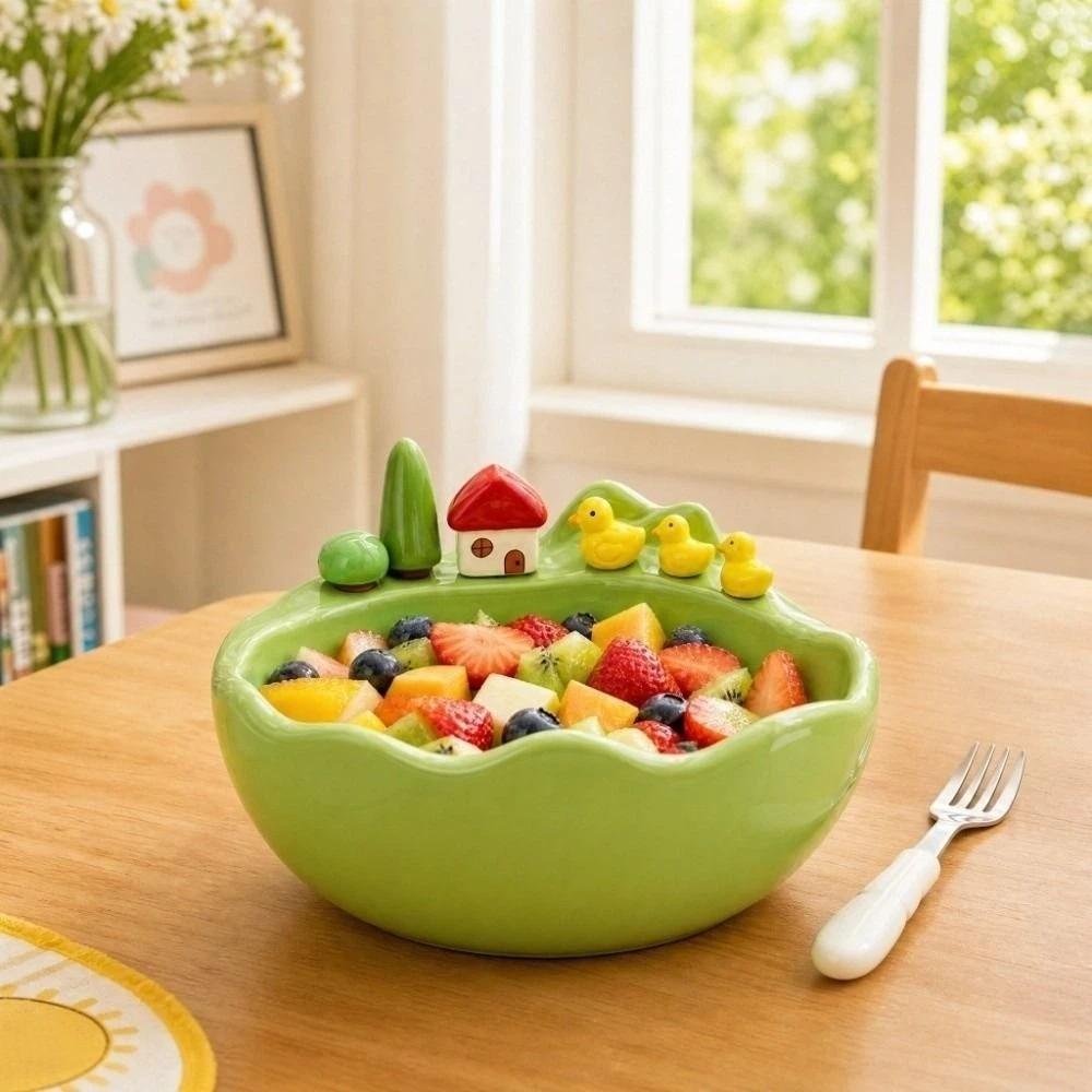 Cartoon Fruit Bowl with Fork Decoration Snack Plate Creative Fruit Serving Plate  Dining Table