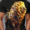 Men's 3D Embossed Lion Head Print T-Shirt Metallic Texture Wild Animal Luxury Crew Neck Top
