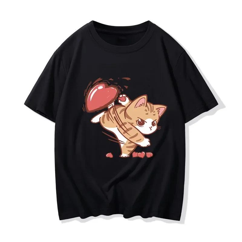 

Interesting Cat Love Print T-shirts for Couple Matching Stuff Men Women Casual Loose Short Sleeve Tshirt Top Women Clothes 3XL