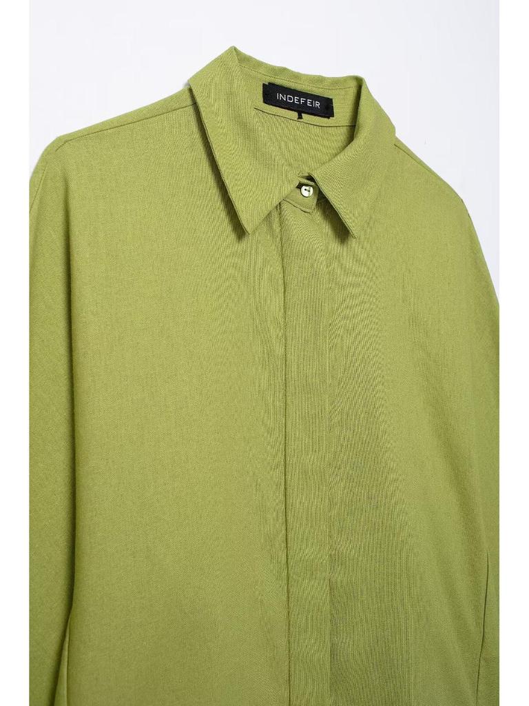 Damski zestaw lniany w stylu europejskim i amerykańskim: koszula z szerokimi rękawami i spodnie z prostymi nogawkami na gumce