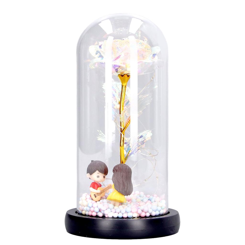 Szklana lampka nocna LED Romantyczna lampka nocna w kształcie róży Kolorowy prezent z kwiatem róży na Walentynki na ślub