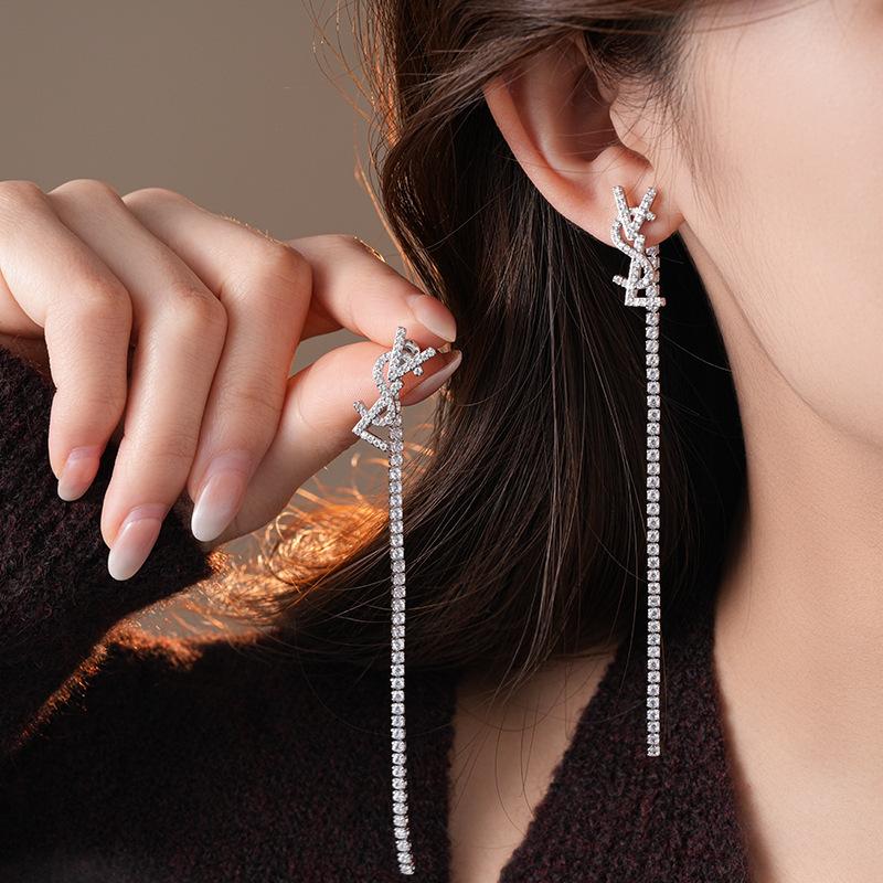 Long zircon letter fringed earrings temperament versatile stud earrings earrings women