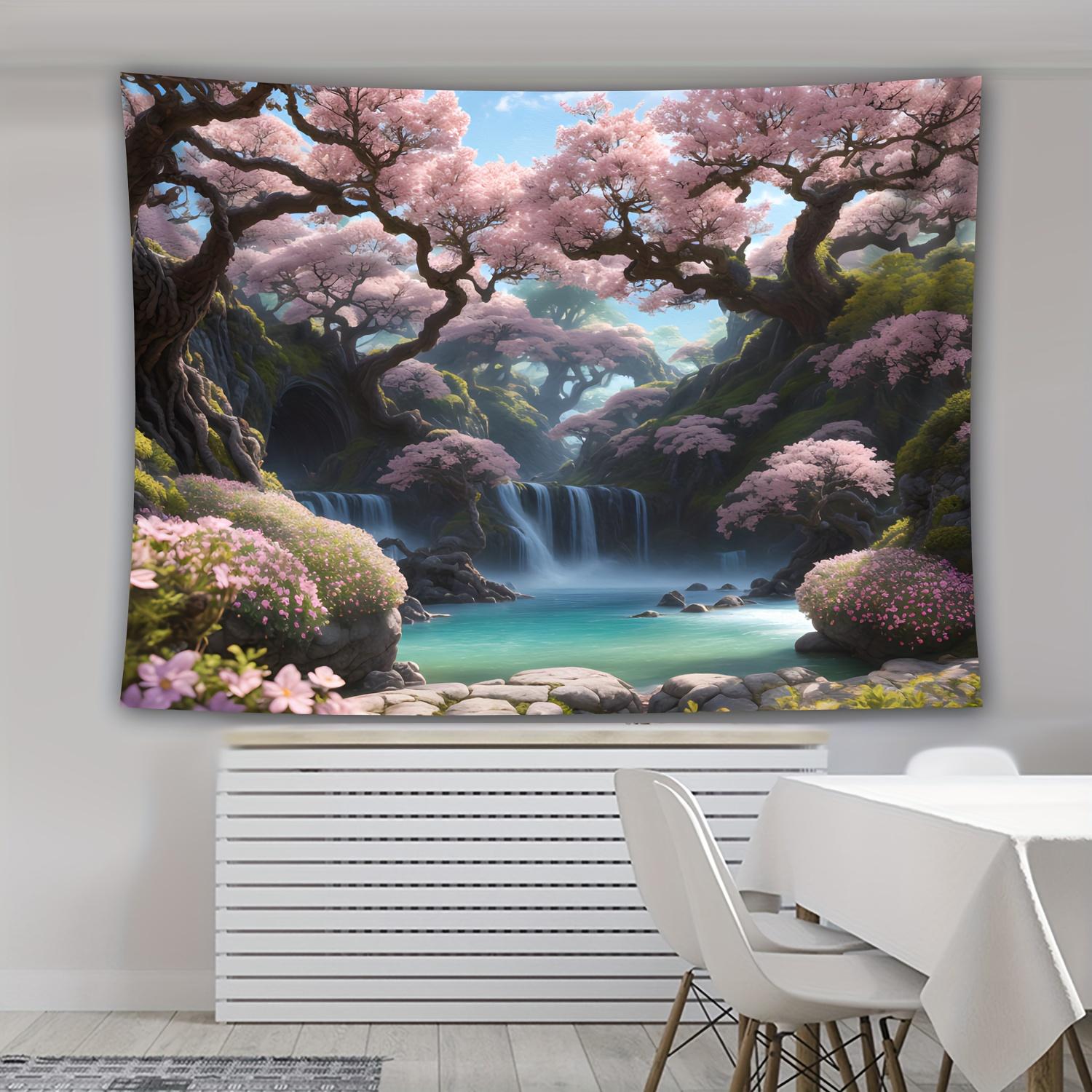 

VIKAMA Dreamy Cherry Blossom Waterfall Tapestry Japanese Healing Wonderland Wall Hanging for Bedroom Homestay Decor 74x94cm(29x37in)