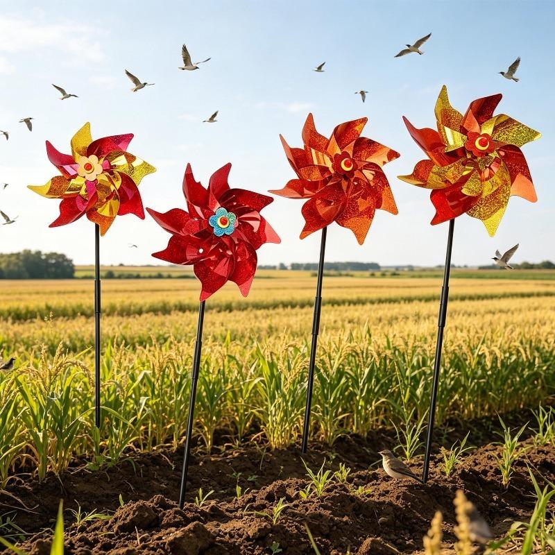 Colorful Bird Repellents Windmill Outdoor Wind Spinners for Yard Garden Lawn Laser Sparkly Reflective Pin Wheels Bird Repeller