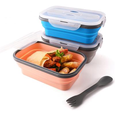 900ml Foldable Silicone Lunch Box With Spoon Portable Adult Student Microwave Bento Box Food Storage Container BPA Free