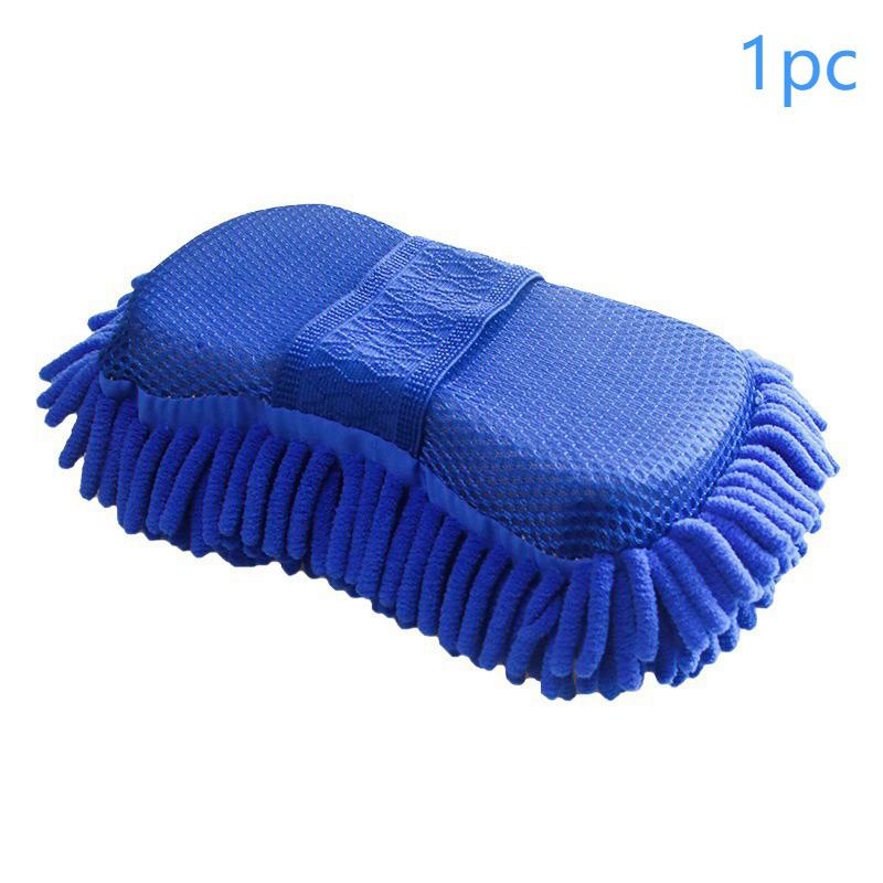 

1/2Pcs Blue Microfiber Chenille Car Wash Kit, Auto Cleaning Sponge Pad Washing Glove Towel, Essential Auto Detailing Accessories