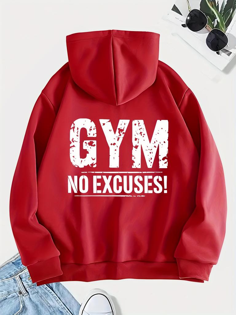 Lingmo Yun Casual hoodie Sweatshirt with "GYM NO EXCUSES!" Back Print - Heather Gray