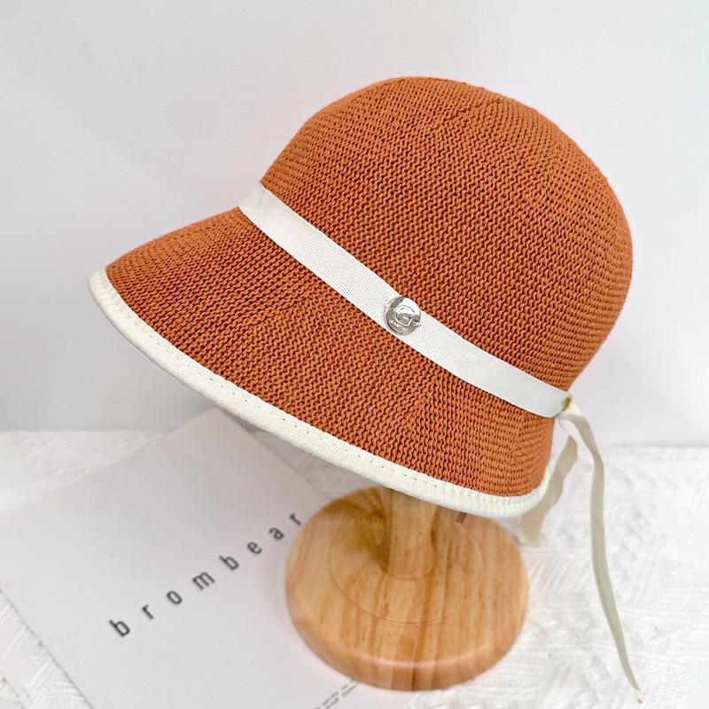 Spring and Summer Women's British Top Hat Thin Knitted Basin Hat Seaside Vacation Simple Sunshade Fashion Bucket Hat