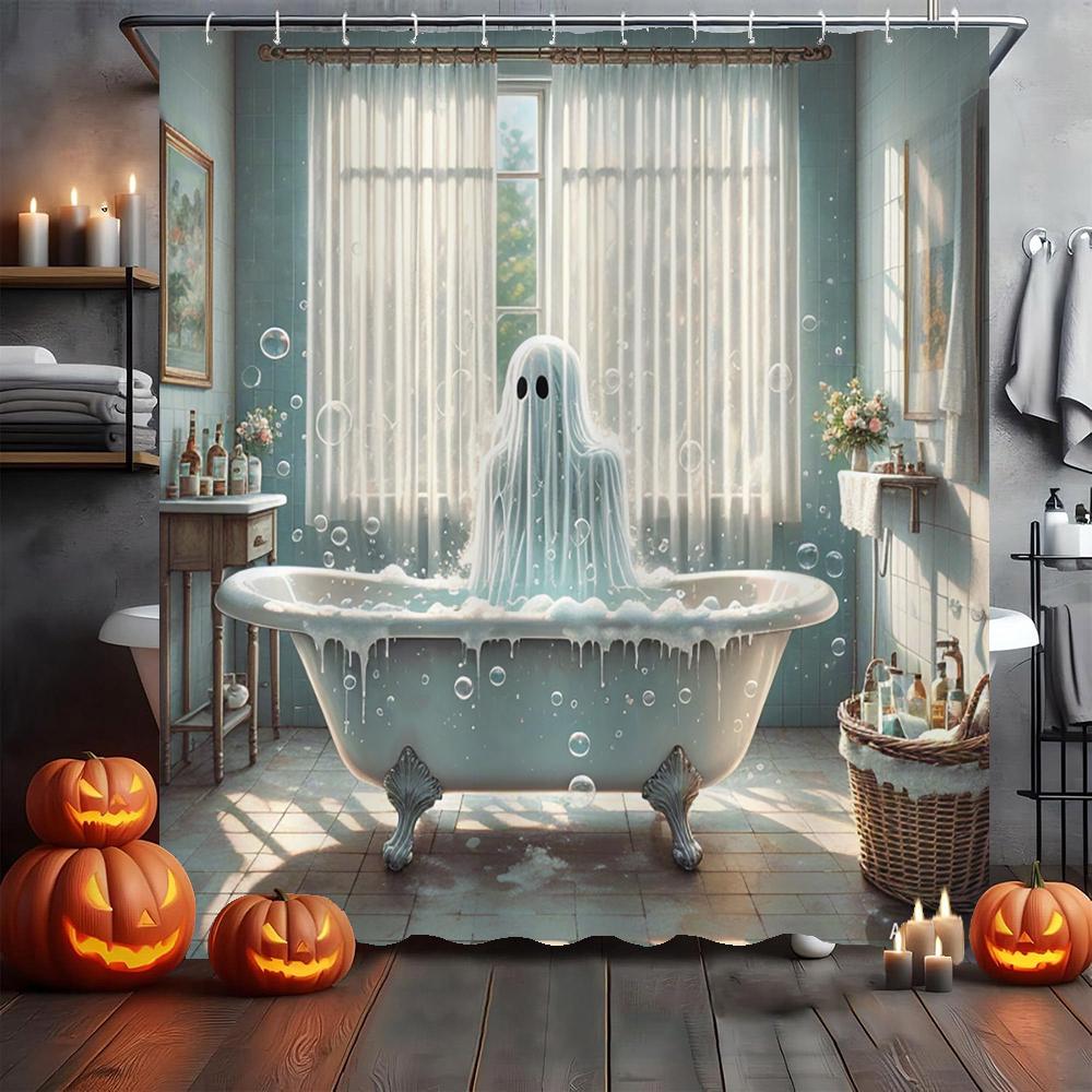 Amusing and Creative Skeleton Skull Shower Curtain Waterproof Bathroom Curtain Funny Scary Halloween Home Decorative Curtain