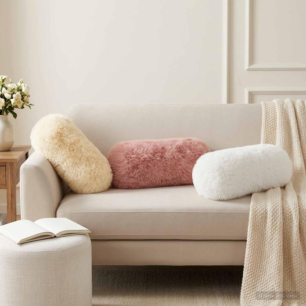 Cushion with Insert HEERLEN 2 Pcs White PV Fleece
