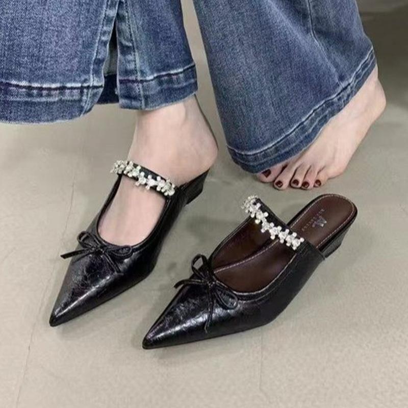 Fashion Wedges Woman Slippers Crystal Elegant Shoes Mid Heels Slingback Pumps Fashion Women Mules Shoes 2025 Summer Dress Mujer Zapatos
