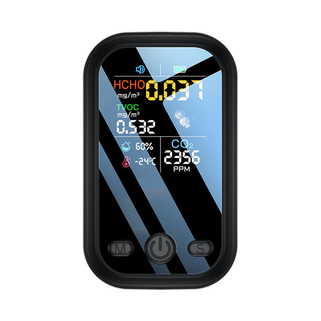 

5-в-1 портативный детектор качества воздуха на углекислый газ, дымовой датчик с веревкой, измеритель и встроенный аккумулятор емкостью 1000 мАч, (оранжевый) чёрный