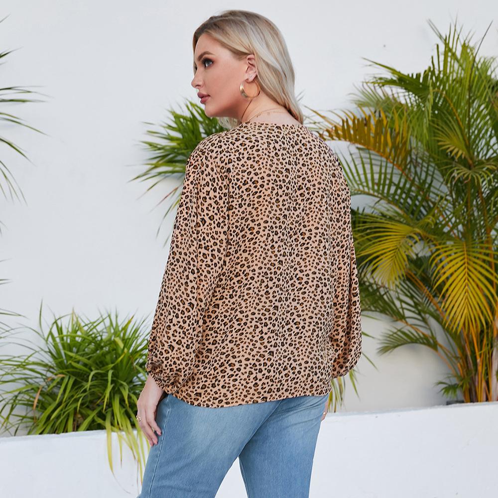 Spring and Autumn Women's Blouse Large Size Lantern Sleeve Loose Printed Shirt Long Sleeve Top