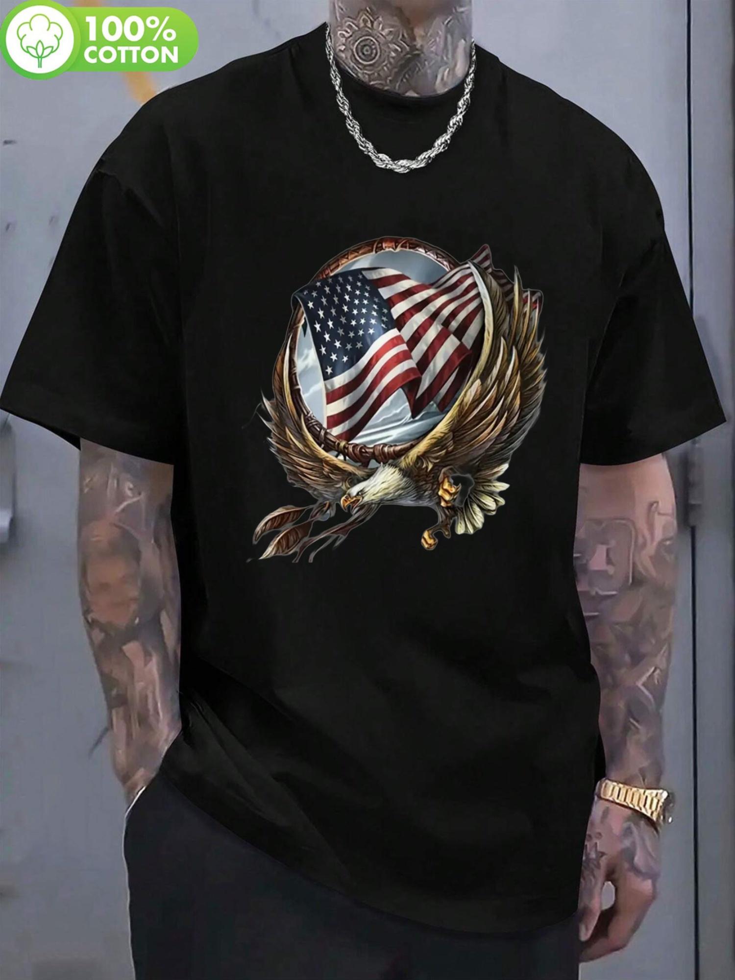 Patriotic Winged Eagle T-shirt - American Flag & Eagle Design M