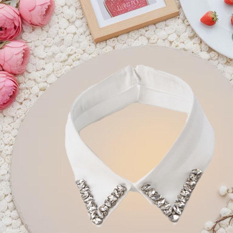 Retro Rhinestone False Collar Neckline Women Lapel Fake Collar Woman Embroidery Removable Detachable Tie Clothing Accessories