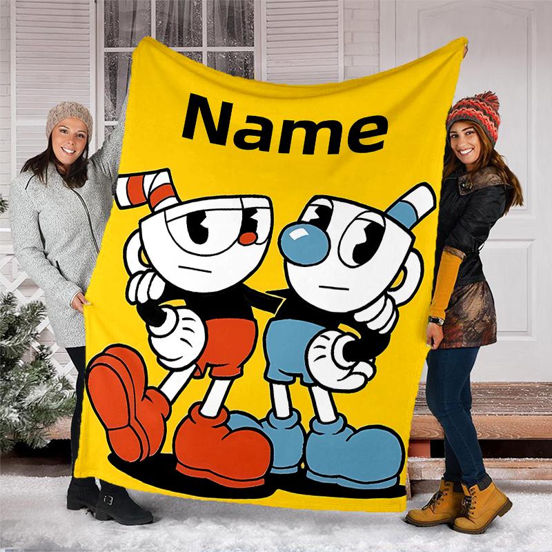 Personalized Custom Name Blanket - Cuphead Print Design,Blanket for Sofa,Bed,Travel,Camping - Soft and Warm, Great Gift