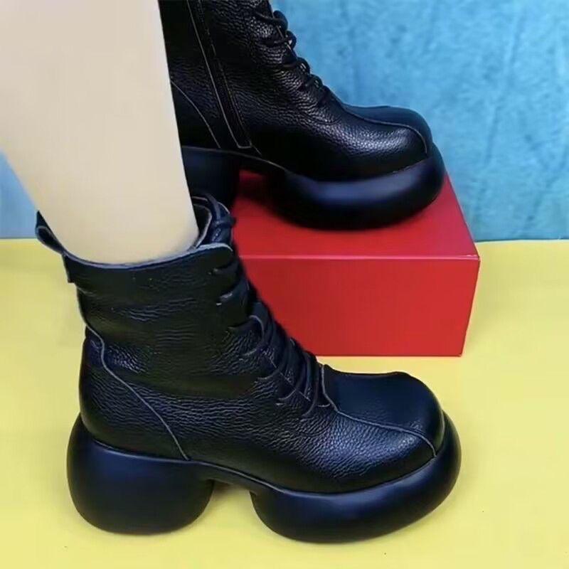 

PLOVER Genuine Leather Retro Platform Women s High-Top Martin Boots, New for 2025 Autumn/Winter - Fashionable, Warm, and Versatile Ankle Boots. 40