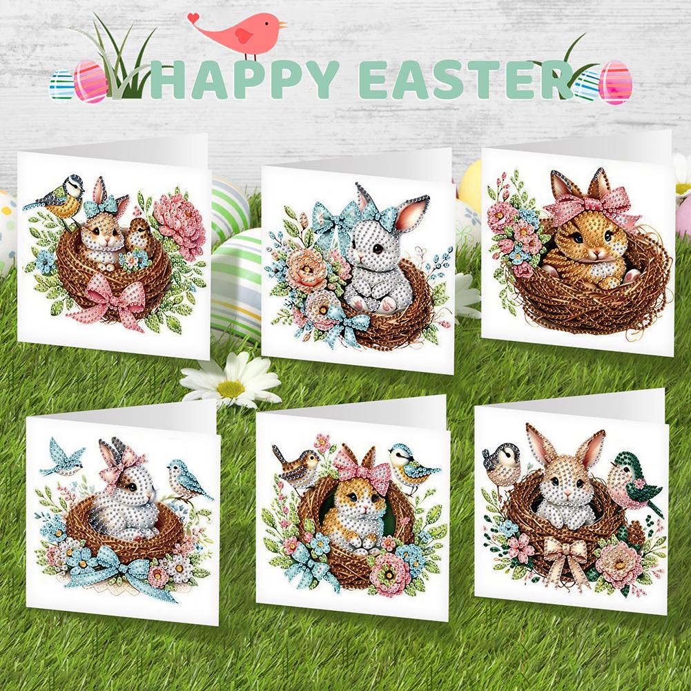 6pcs Easter Diamond Art Cards DIY Diamond Painting Gift Card Handmade Diamond Art Greeting Cards Arts Crafts for Easter