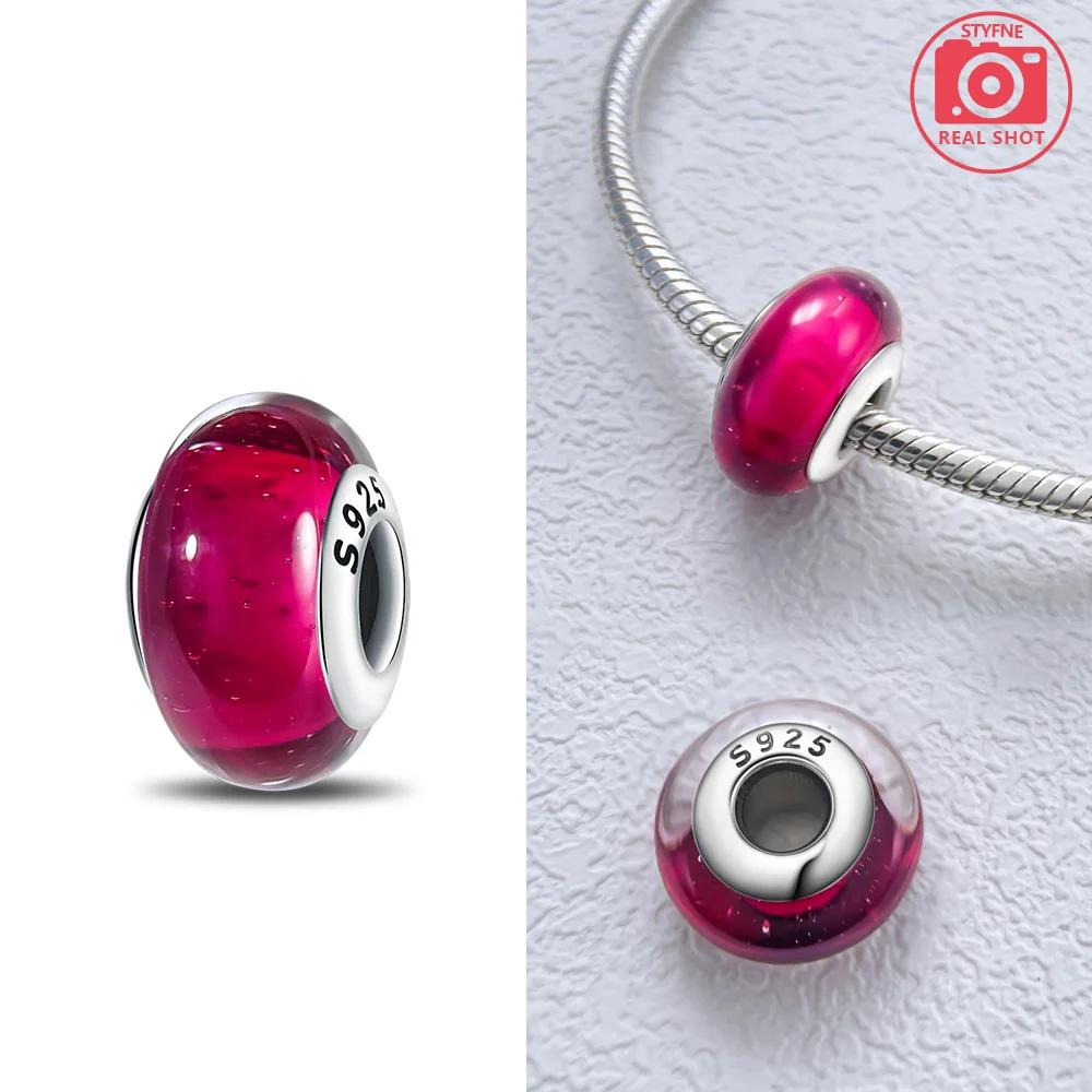 925 Silver Bracelet Women Diy Jewelry Gift Accessories Charms Beads Pink Murano Glass Blue Flower Butterfly Beads