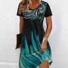 Fashionable Summer Women's Plus Size Short Sleeved T-shirt Dress Comfortable Breathable Round Neck 3d Retro Pattern Printed Holiday Party Dress
