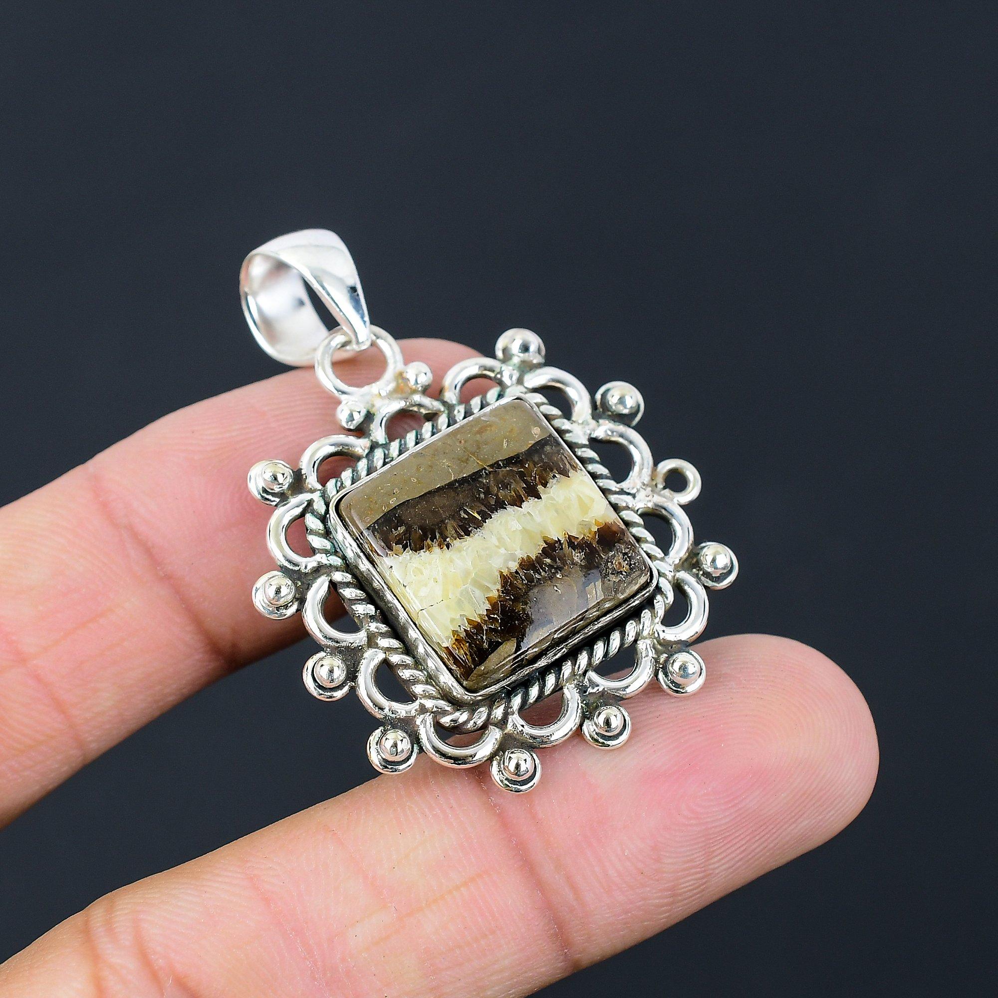 Sterling Silver Root Chakra Square Septarian Stone Birthday Mother New Pendant