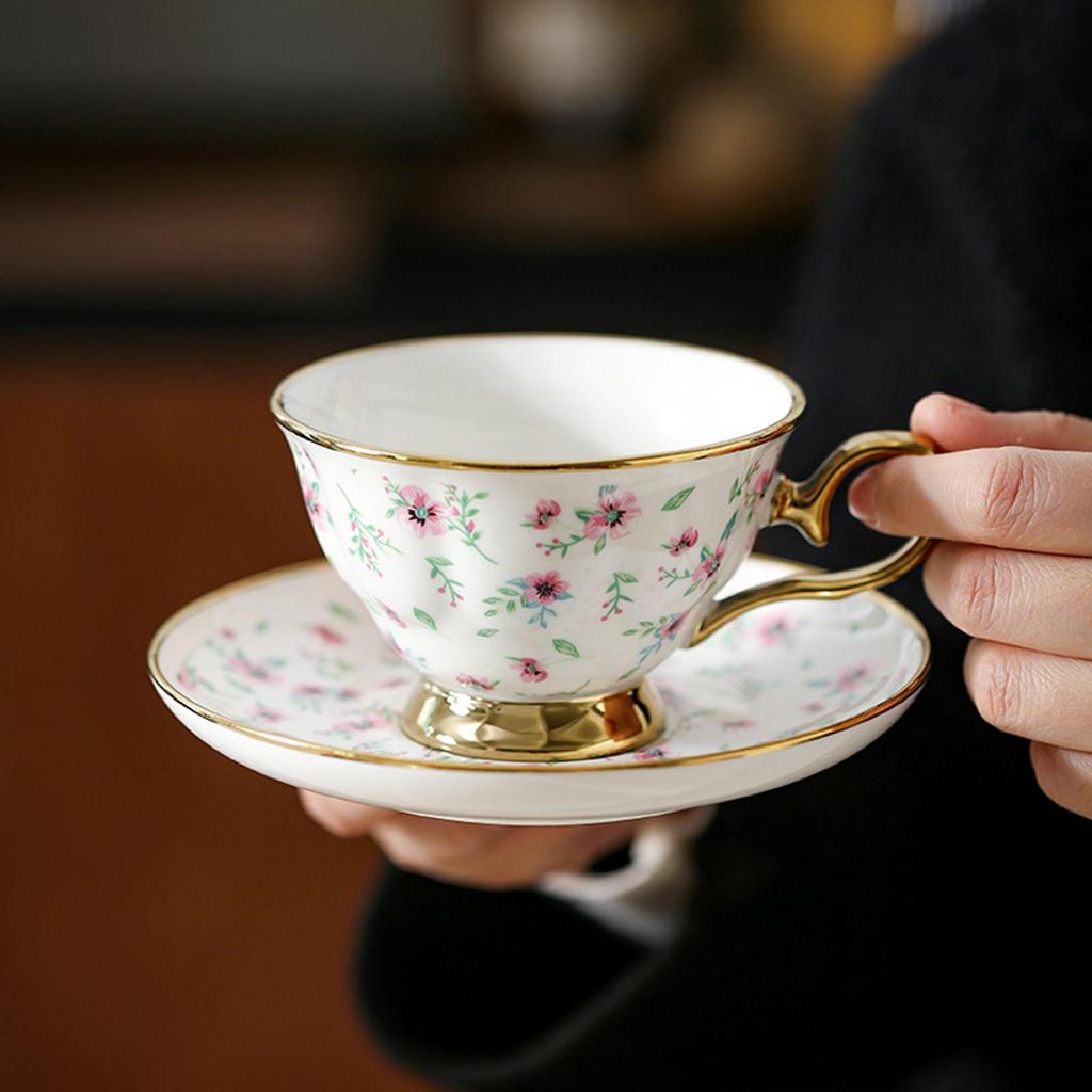 Ceramic Coffee Cup and Saucer Set Afternoon Tea Mug Floral Pattern