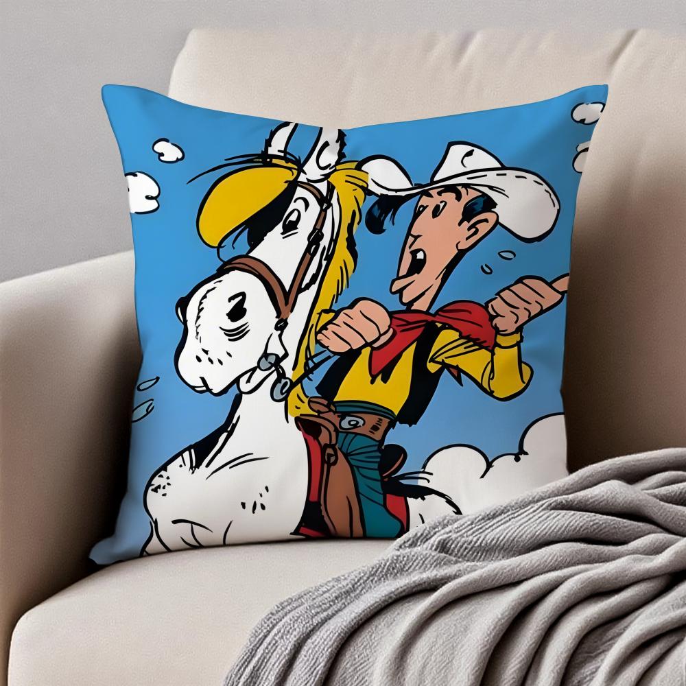 Classic Western Cartoon LLucky Luke Cushion Cover Pillowcase Antidustmite Invisible Zipper Short Plush Sofa Cushion