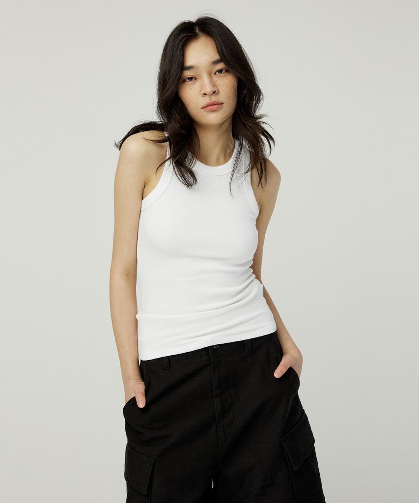 MAGOODGAN Sliver 3905 Soft Ribbed Sleeveless Off-White T-Shirt