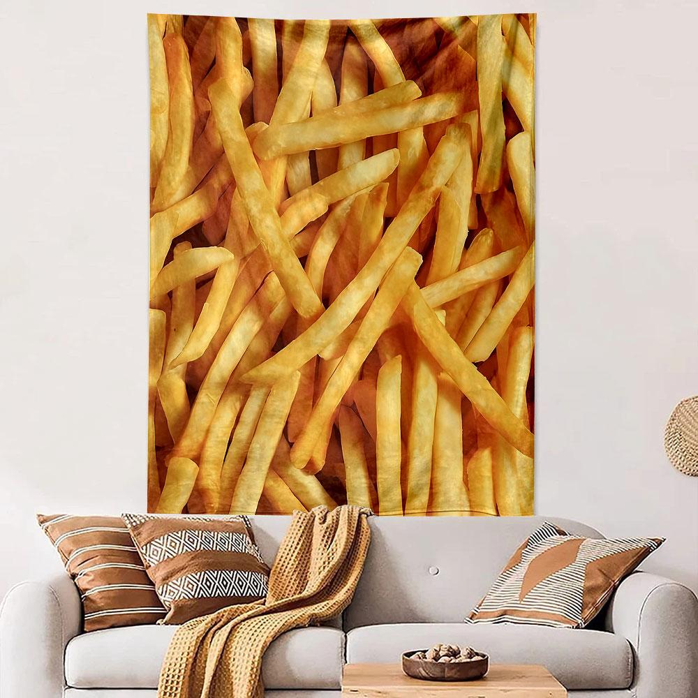 Golden French Fries Close Up Texture Pattern Wall Tapestry Food Decor for Kitchen Dorm Gift for Foodies