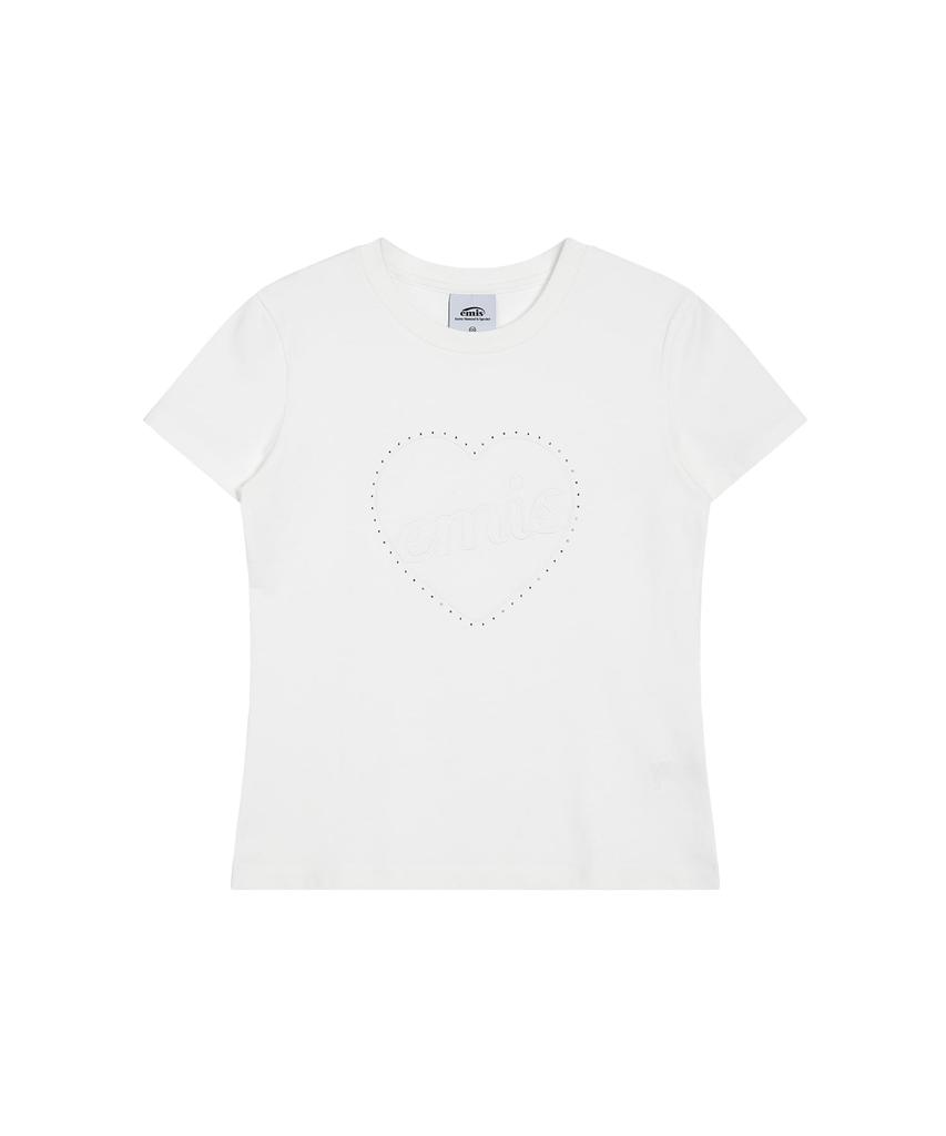 Imiseu Heart Rhinestone T-Shirt-White