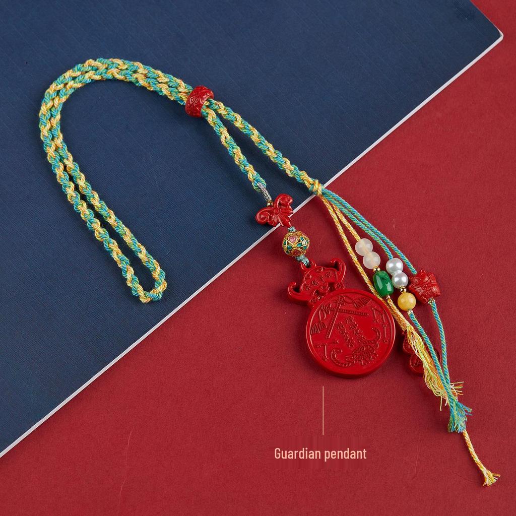 Jingchunlan High Content Cinnabar Red Sand Car Charm with Lucky Cat Guanyin Pixiu