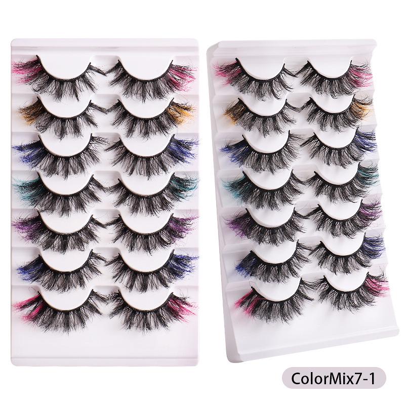 Pack of 7 Pairs: Cross-border Dense & Natural Curly Eyelashes with Colored Ends