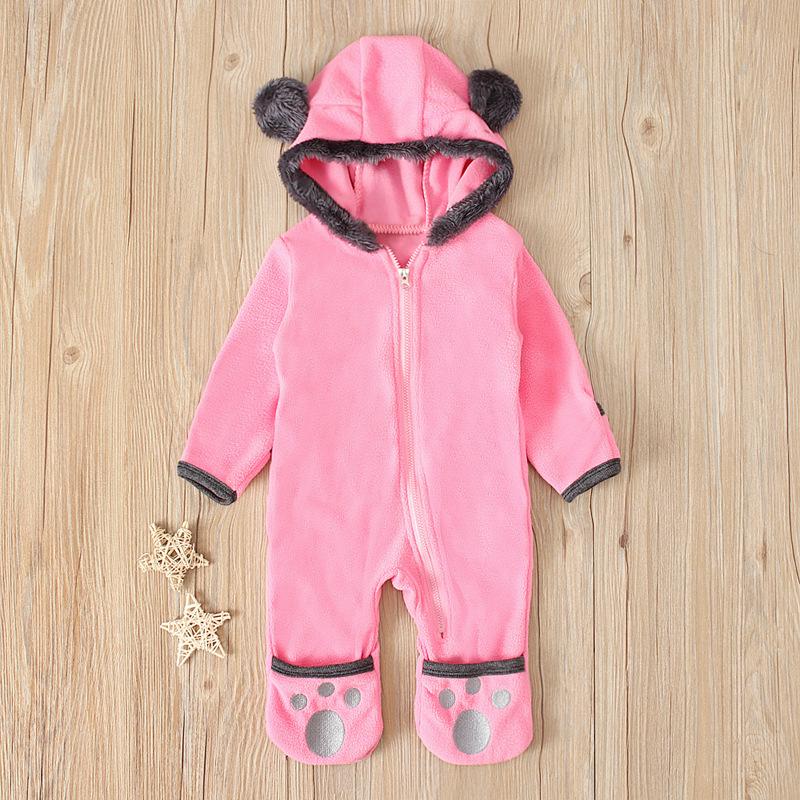 Boys and Girls Bear Long Sleeve Hooded Foot Wrapped Bodysuit Crawling Suit