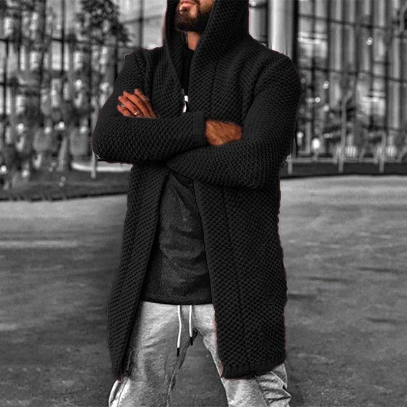 2025 Men's Autumn Sweater Solid Color Hooded High Neck Wool Coat