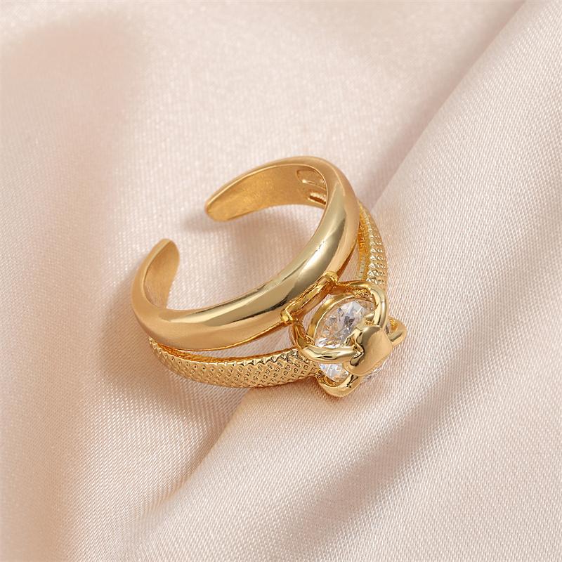 

Модные двухслойные кольца с открытым регулируемым размером и кубическим цирконием в форме сердца для женщин и мужчин, кольцо из меди золотого цвета, повседневные украшения для вечеринок