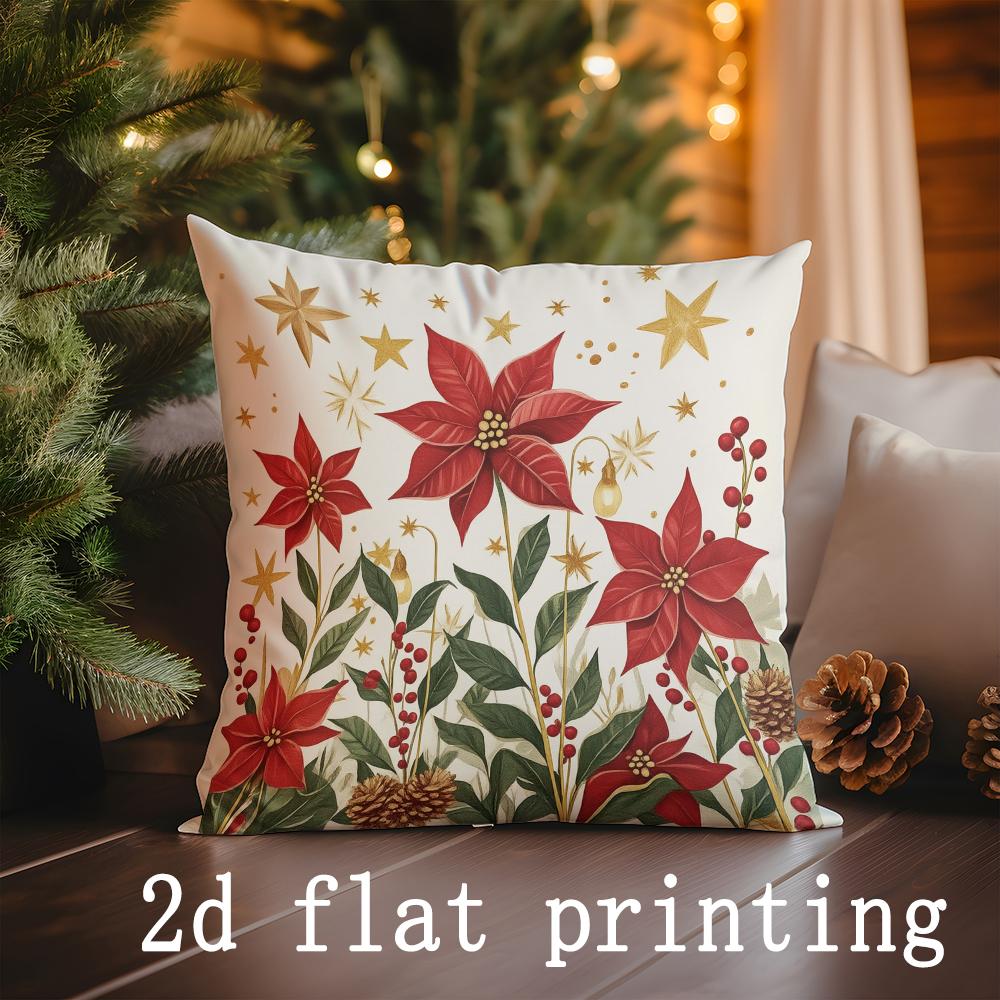 Home Decor Merry Christmas Floral & Festive Pillow Covers Pattern Cushion Cover Suitable for Sofa Bedroom Car Pillow Cover