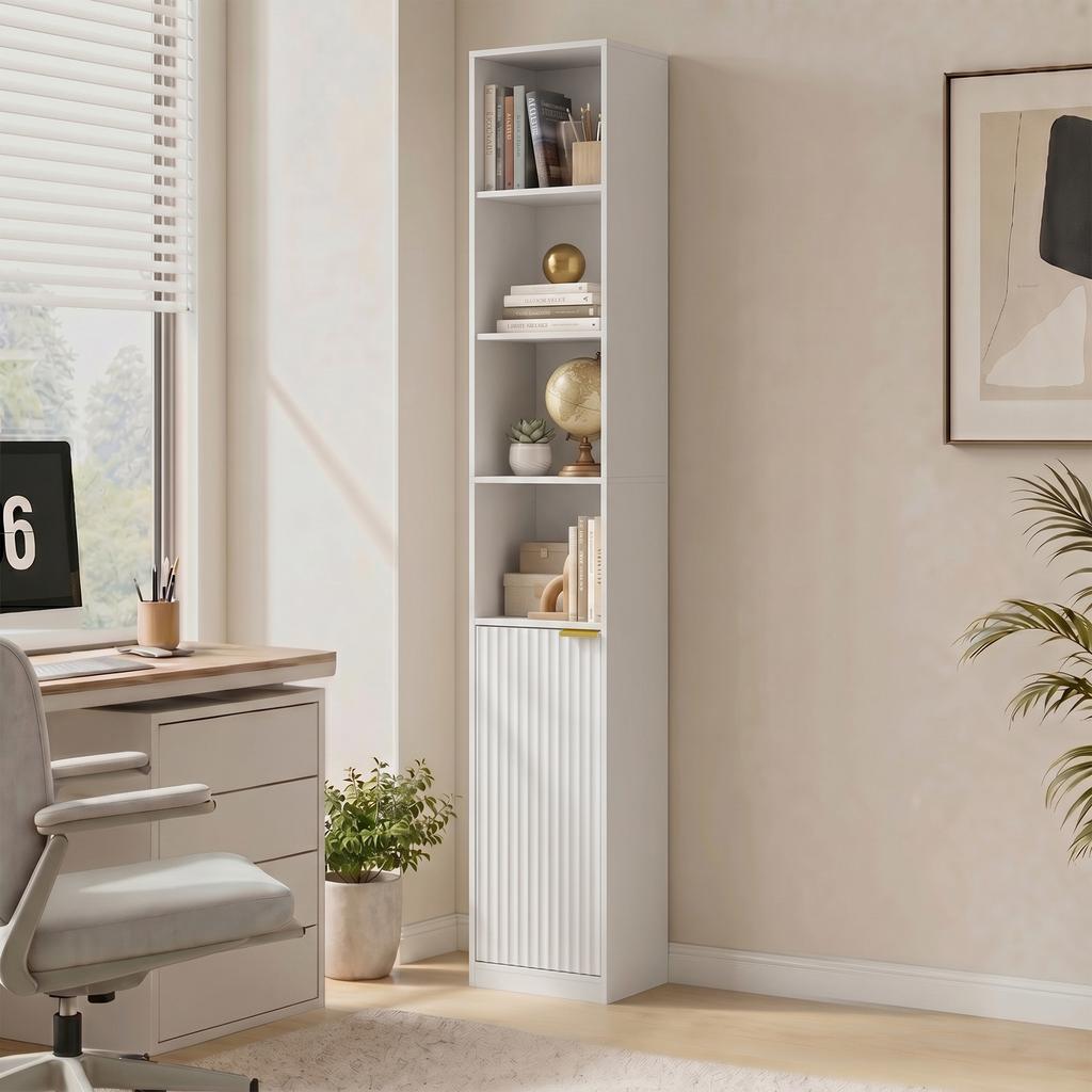 Bookshelf, 6-Tier Shelving Unit, 30 x 24 x 182 cm, Cabinet, Adjustable Shelf, White