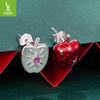 Yinziyun Asymmetrical Christmas Apple Earrings: S925 Sterling Silver Lucky Red Apple Studs
