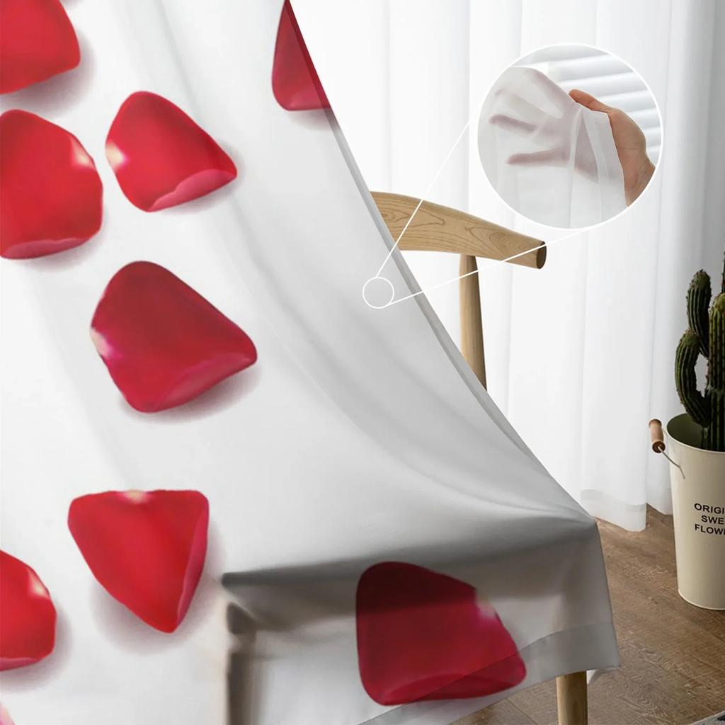 Red Rose Flower Plant White Chiffon Sheer Curtains for Living Room Bedroom Home Decoration Window Voiles Tulle Drapes Curtain