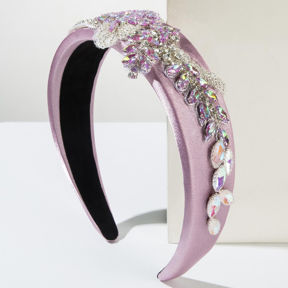 Luxurious Crystal Baroque Headwear Embroidered Bridal Hairpiece Shiny Rhinestone Wedding Head Bands Elegant Prom Crown Tiara фиолетовый