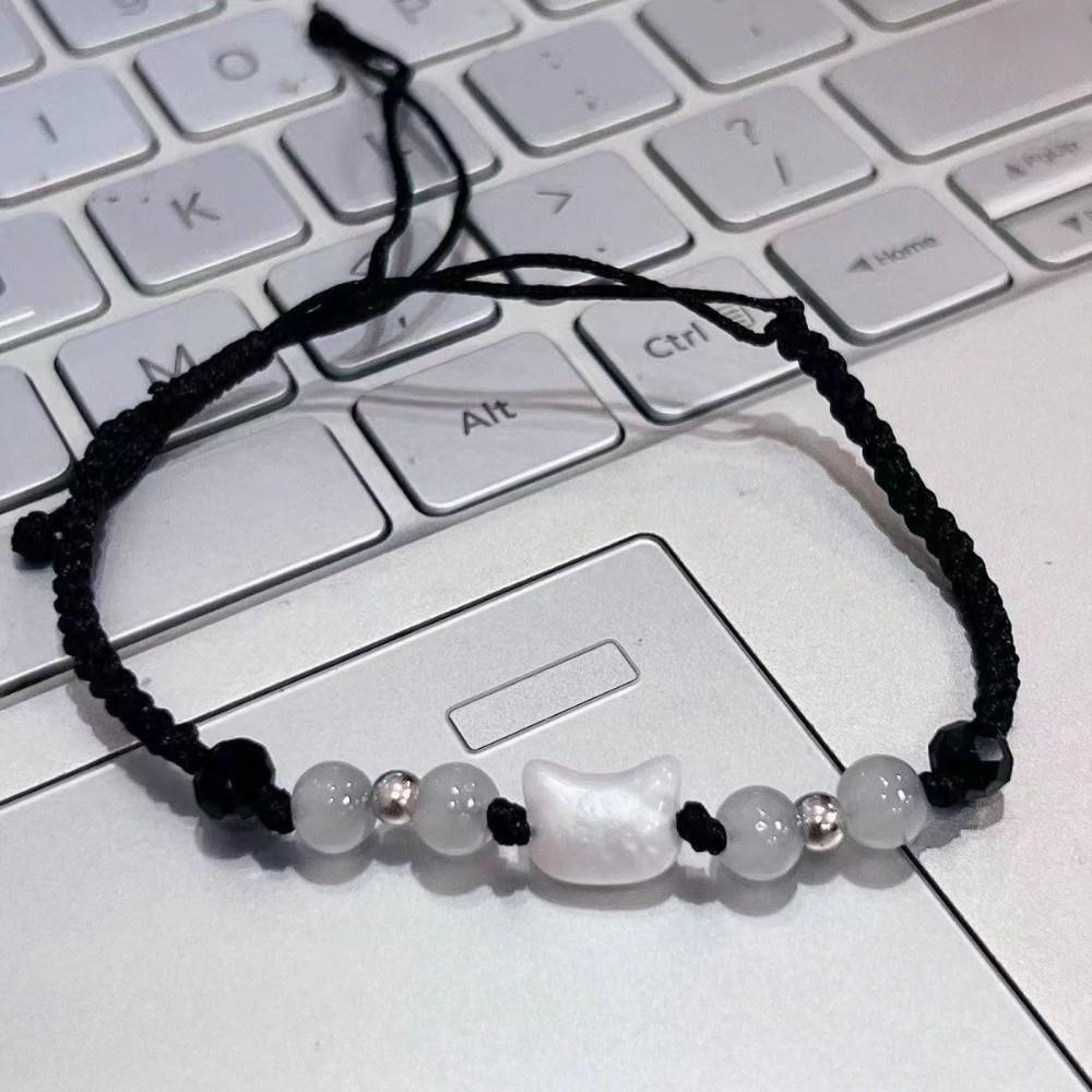 Cute Couple Bracelet Moonstone Obsidian Cat Bracelet Fashion Rabbit Woven Bracelet Couple Wear