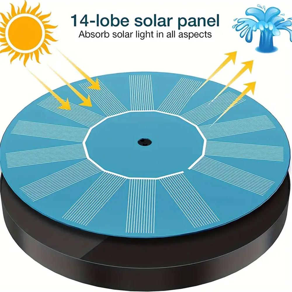 Solar Powered Mini Garden Pond Fountain Pump with 1.5W 7V Solar Panel High Lift 110cm Max Flow Rate 190L/H 6 Adjustable Spray