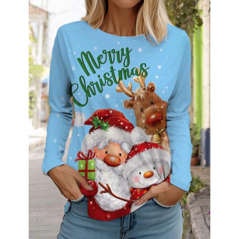 Christmas Women's Long Sleeve Snowman 3D Pattern T Shirt  Autumn New Fashion 2024 Women's Top Harajuku  Pullover Clothing