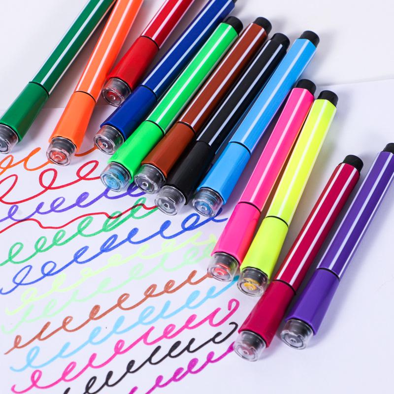 Children's Washable Watercolor Pen Set - 12, 18, 24, or 36 Colors with Stamp Art Brushes